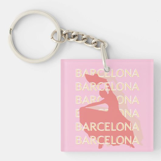 Barcelona Travel Art, Roze, Pastel Sleutelhanger (Voorkant)