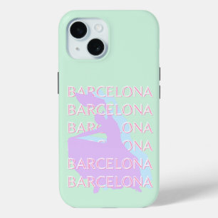 Barcelona Travel Art, Spanje Kunst, Pastel, Groen iPhone 15 Case