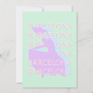 Barcelona Travel Art, Spanje Kunst, Pastel, Groen Feestdagenkaart