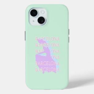 Barcelona Travel Art, Spanje Kunst, Pastel, Groen iPhone 15 Case