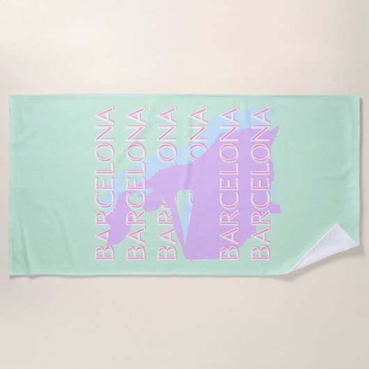 Barcelona Travel Art, Spanje Kunst, Pastel, Groen Strandlaken (Voorkant)