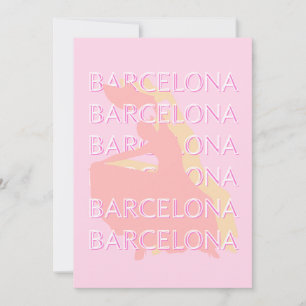 Barcelona Travel Art, Spanje Kunst, Roze, Pastel Feestdagenkaart