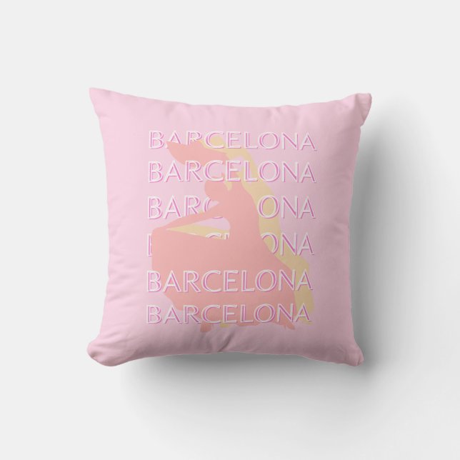 Barcelona Travel Art, Spanje Kunst, Roze, Pastel Kussen (Voorkant)