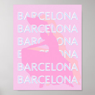 Barcelona Travel Art, Spanje, Pastel, Roze Poster
