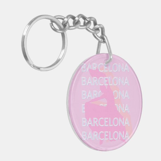 Barcelona Travel Art, Spanje, Pastel, Roze Sleutelhanger (Voorkant Links)