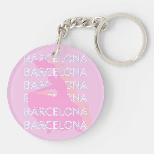 Barcelona Travel Art, Spanje, Pastel, Roze Sleutelhanger (Achterkant)