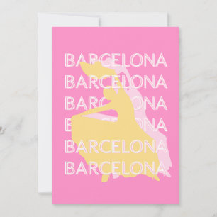 Barcelona Travel Art, Spanje, Reiskunst, Roze Feestdagenkaart