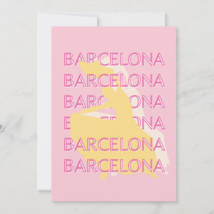 Barcelona Travel Art, Spanje, Reiskunst, Roze Feestdagenkaart