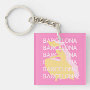 Barcelona Travel Art, Spanje, Reiskunst, Roze Sleutelhanger