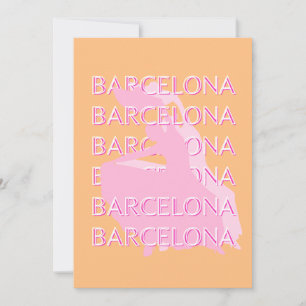 Barcelona Travel Art, Spanje, Sinaasappel, Roze Feestdagenkaart