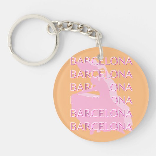 Barcelona Travel Art, Spanje, Sinaasappel, Roze Sleutelhanger (Voorkant)