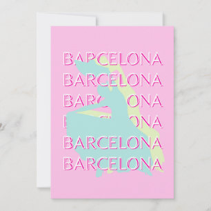 Barcelona Travel Art, Spanje Travel Art, Roze Feestdagenkaart