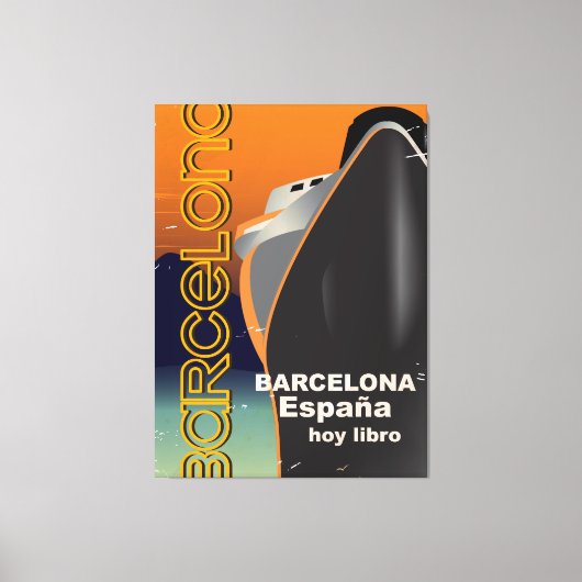 Barcelona vintage cruise schip reisposter canvas afdruk (Voorkant)