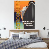 Barcelona vintage cruise schip reisposter canvas afdruk (Insitu (Slaapkamer))