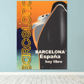 Barcelona vintage cruise schip reisposter canvas afdruk (Insitu (Houten vloer))