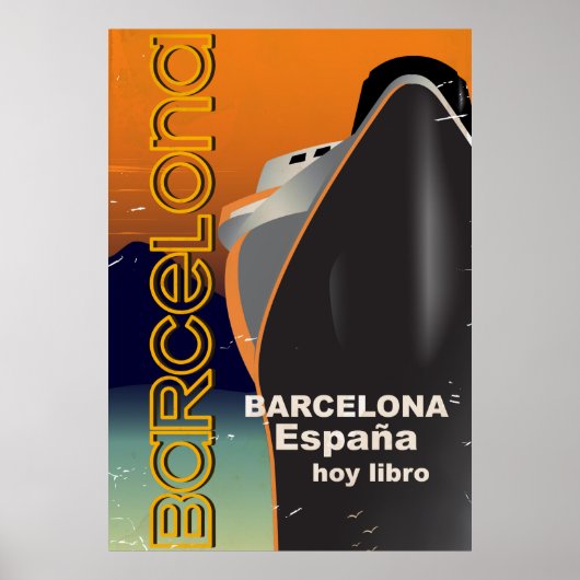 Barcelona vintage cruise schip reisposter poster (Voorkant)