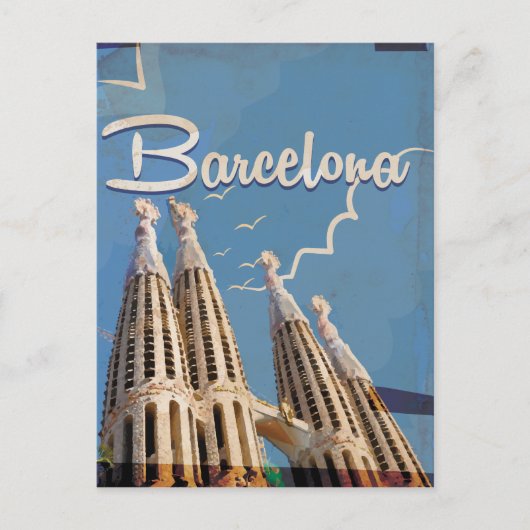 Barcelona vintage reisposter briefkaart (Voorkant)