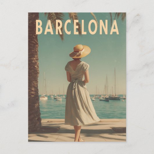 Barcelona vintage travel briefkaart (Voorkant)