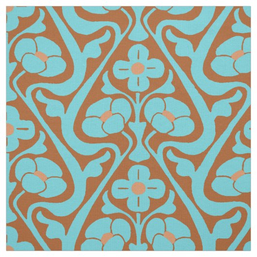 Barcelona Wall Flowers Copper en Turquoise Stof (Swatch)