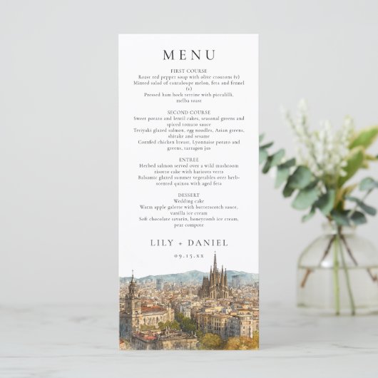 Barcelona Watercolor Destination Wedding Menu (Staand voorkant)