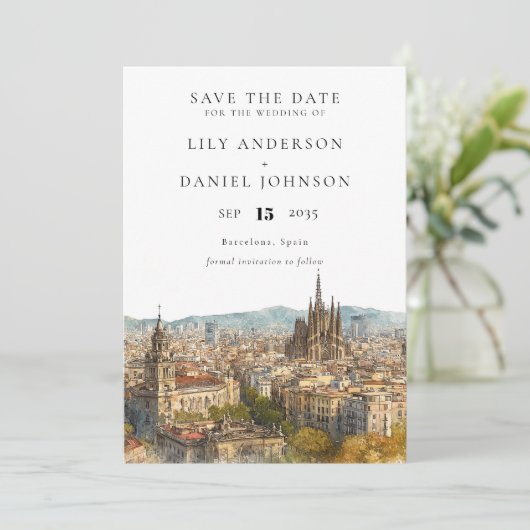 Barcelona Watercolor Destination Wedding Save The Date (Staand voorkant)