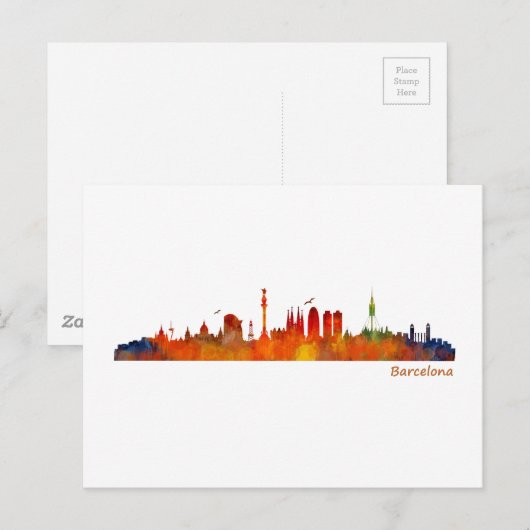 Barcelona watercolor skyline v01 briefkaart (Voorkant / Achterkant)