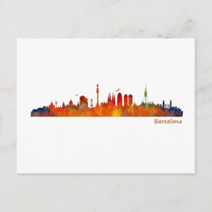 Barcelona watercolor skyline v01 briefkaart