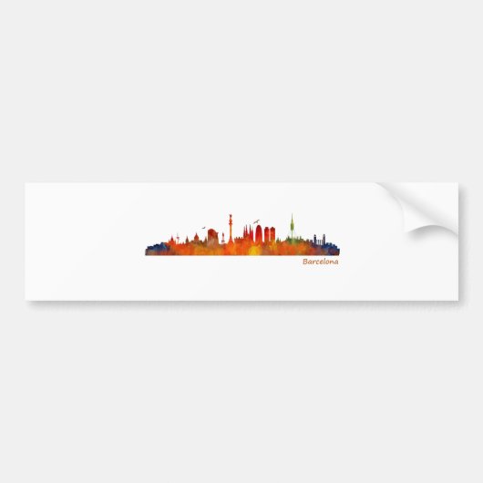 Barcelona watercolor skyline v01 bumpersticker (Voorkant)