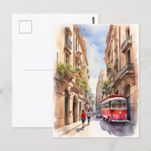Barcelona waterverf kunst briefkaart