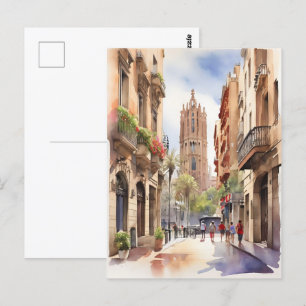 Barcelona waterverf kunst briefkaart