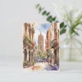Barcelona waterverf kunst briefkaart (Staand voorkant)