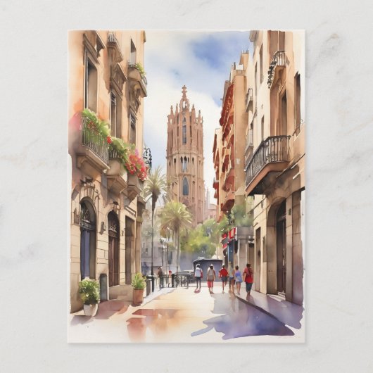 Barcelona waterverf kunst briefkaart (Voorkant)