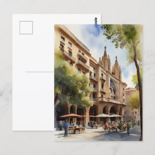 Barcelona waterverf kunst briefkaart