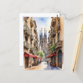 Barcelona waterverf kunst briefkaart