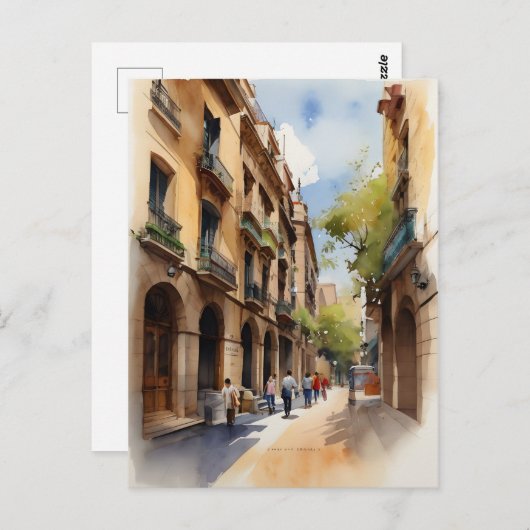 Barcelona waterverf kunst briefkaart (Voorkant / Achterkant)