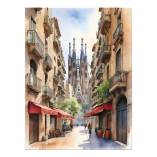 Barcelona waterverf kunst foto afdruk