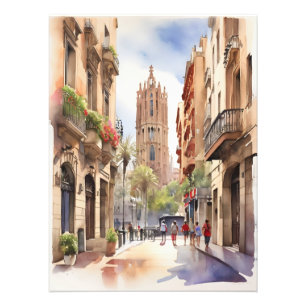 Barcelona waterverf kunst foto afdruk