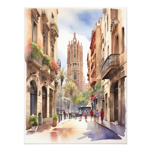 Barcelona waterverf kunst foto afdruk (Voorkant)