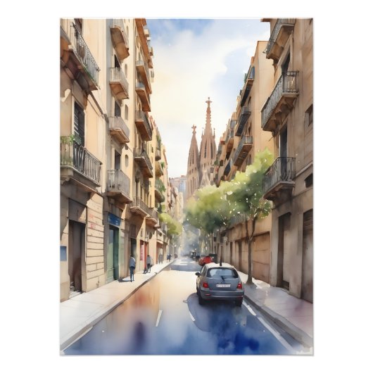 Barcelona waterverf kunst foto afdruk (Voorkant)