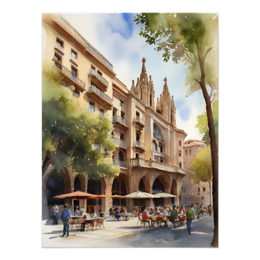 Barcelona waterverf kunst foto afdruk (Voorkant)