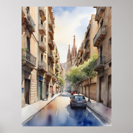 Barcelona waterverf kunst poster (Voorkant)