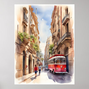 Barcelona waterverf kunst poster