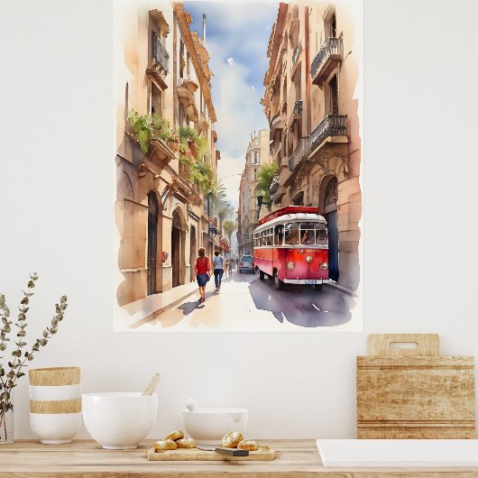 Barcelona waterverf kunst poster (Keuken)