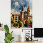 Barcelona waterverf kunst poster (Thuiskantoor)