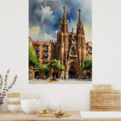 Barcelona waterverf kunst poster (Keuken)
