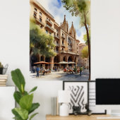 Barcelona waterverf kunst poster (Thuiskantoor)