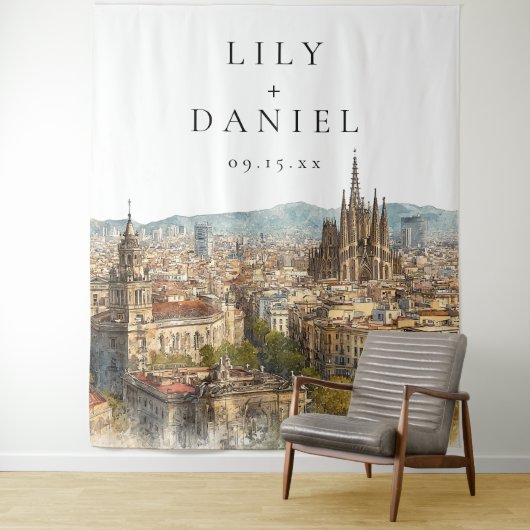 Barcelona Wedding Photo Backdrop Wandkleed (In situ)