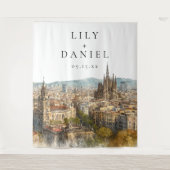 Barcelona Wedding Photo Backdrop Wandkleed (Voorkant)