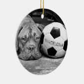 Barcelona's soccer fanatic dog. Barcelona, Spain Keramisch Ornament (Rechts)