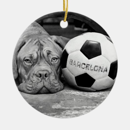 Barcelona's soccer fanatic dog. Barcelona, Spain Keramisch Ornament (Voorkant)